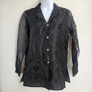 Richard Macolm Black Button Front Long Sleeve Silk Top Size M Collard Casual